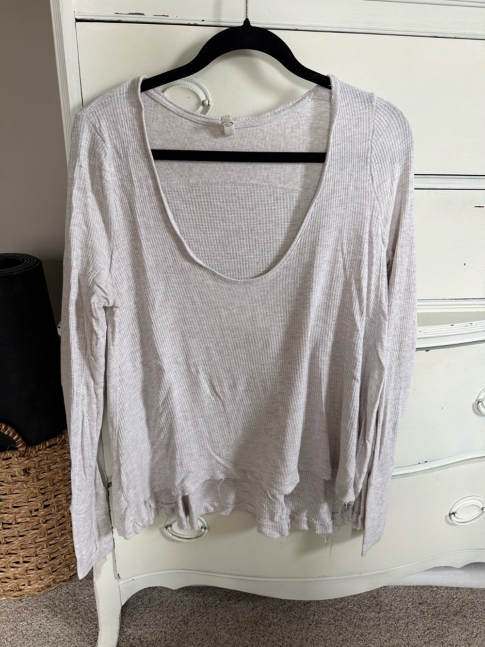 Free People Light Heather Gray Ribbed Scoop Neck Sweater
